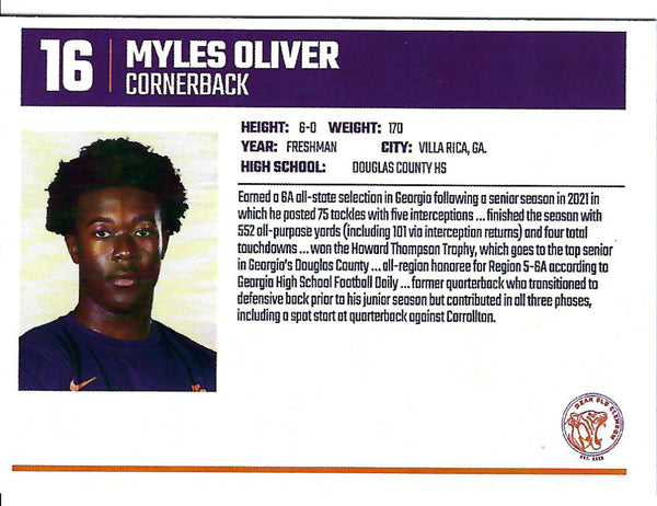 Myles Oliver Freshman Card