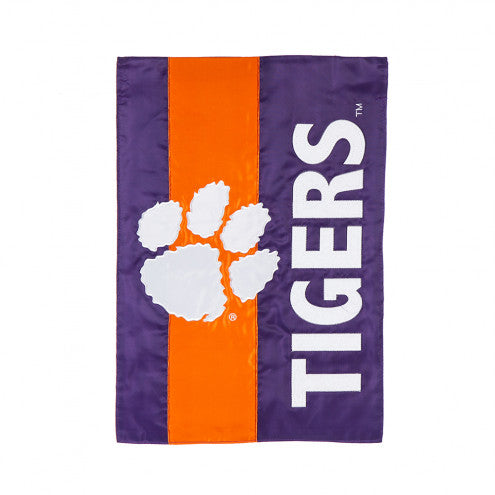 Clemson University Mixed-Material Embellished Appliqué House or Garden Flag
