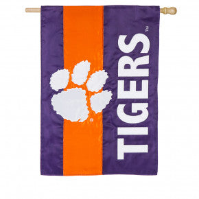 Clemson University Mixed-Material Embellished Appliqué House or Garden Flag