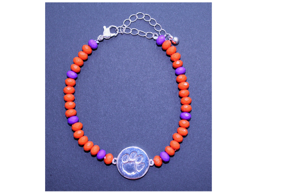 Clemson Orange and Purple Beaded Bracelet