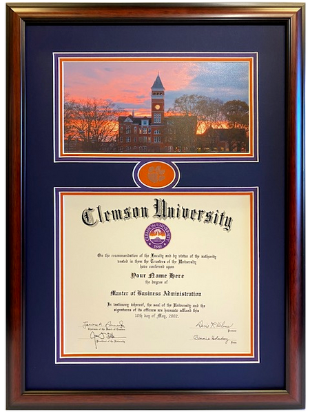 Clemson Diploma Frame Tillman Sunset #30