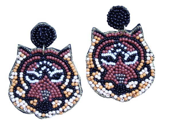 Beaded Tiger Face Earring