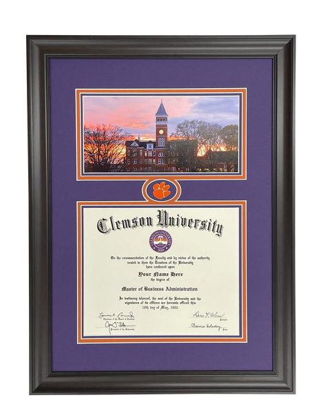 Clemson Diploma Frame Tillman Sunset Style #30