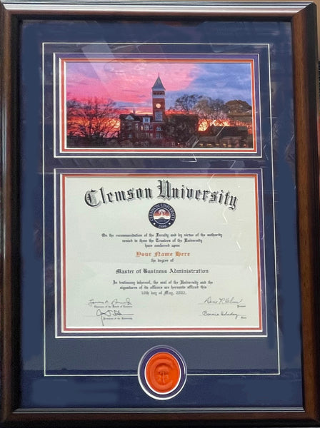 Clemson Diploma Frame - Tillman Sunset Style #97