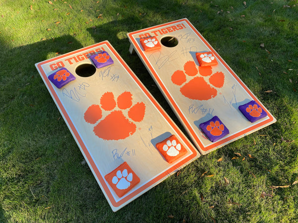 Limited Edition Pro Cornhole Boards and Bags Signed by Trotter, Carter, Thomas and Woods