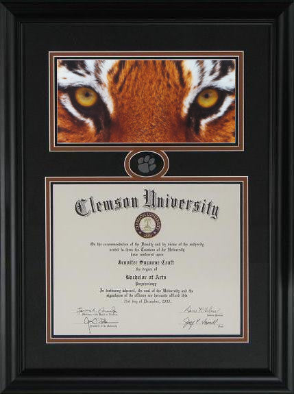 Clemson Diploma Frame Tiger Eyes Style #50