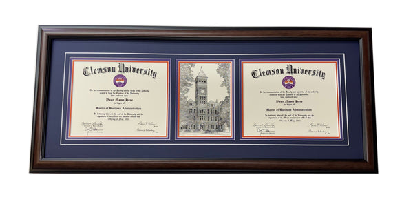 Clemson Double Diploma Frame Style #110