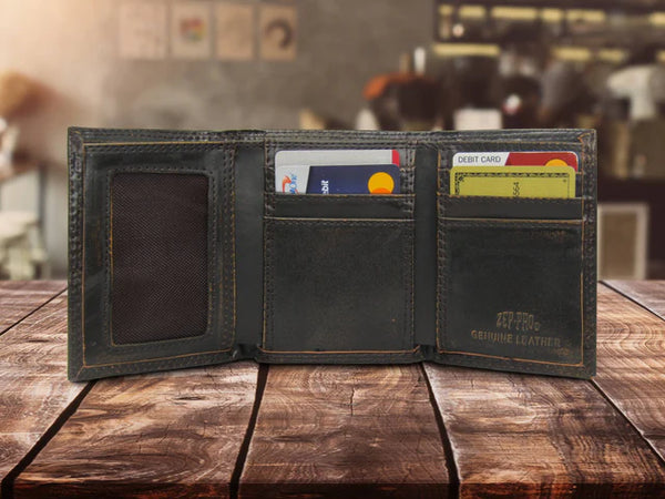 Men's Burnished Leather Tri-Fold Wallet