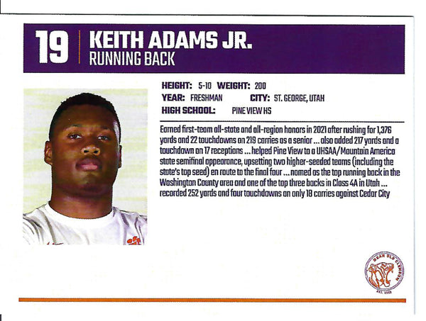 Keith Adams Jr. Freshman Card