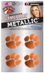 Clemson University Metallic Temporary Paw Tattoos