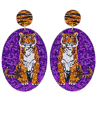 Tiger Oval Glitter Earrings