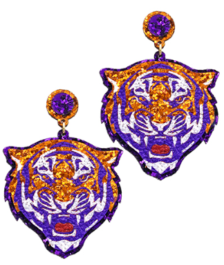 Glitter Tiger Face Earrings