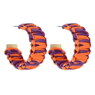 Orange and Purple Raffia Earrings