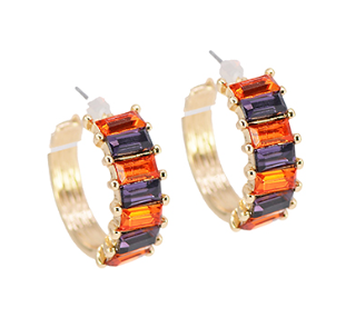 Orange and Purple Crystal Hoops