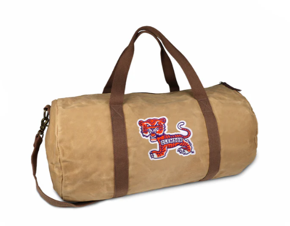 Waxed Canvas Barrel Bag with Vault Tiger Patch