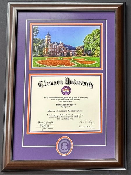 Clemson Diploma Frame - Tiger Paw Tillman Style #97B