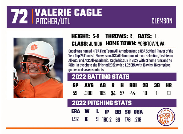 Valerie Cagle Softball Card