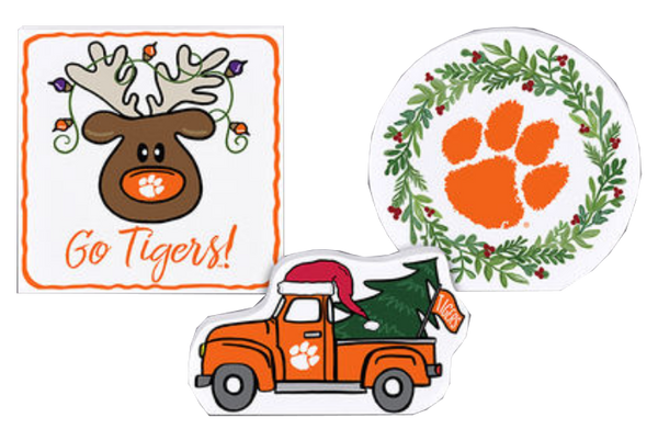 Clemson Christmas Shelf Sitters -  3pc Set