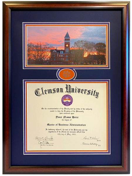 Clemson Diploma Frame Tillman Sunset Style #30