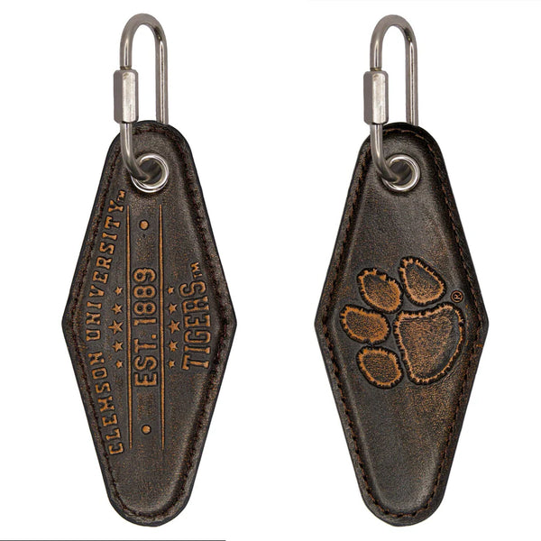 Clemson Burnished Vintage Leather Key Fob