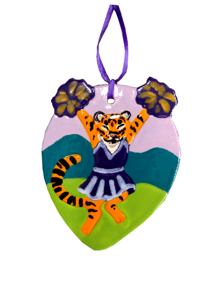 Ceramic Tiger Cheerleader Ornament