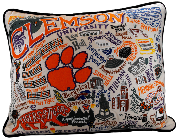 Landmarks of Clemson Embroidered Pillow