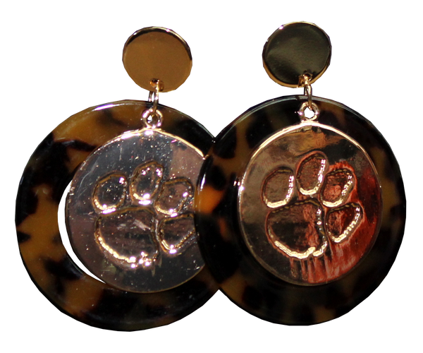 Tortoise Shell and Paw Medallion Earrings