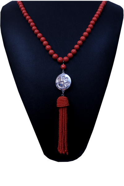 Clemson Orange Bead & Tassel Necklace