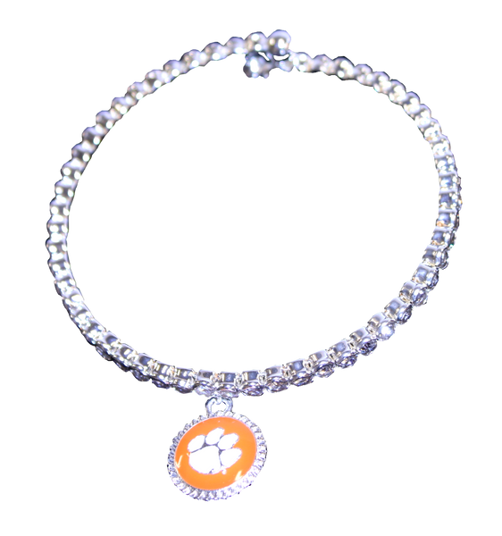 Clemson Orange Pendant and Rhinestone Bracelet