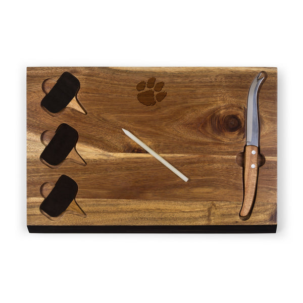 Clemson Acacia Wood Cheese Board with Markers