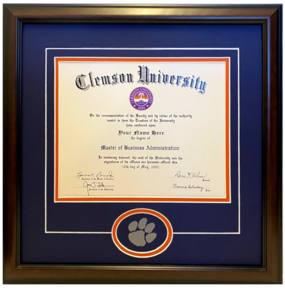 Clemson Diploma Frame Tiger Paw Readymade
