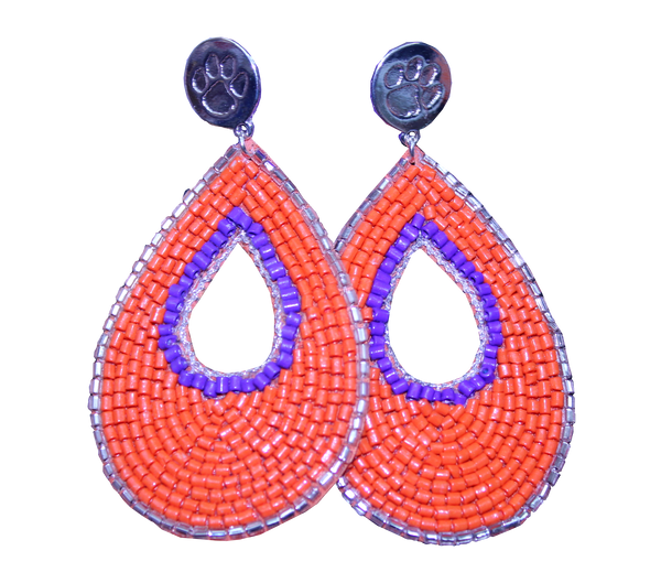 Clemson Orange Seed Bead Earrings