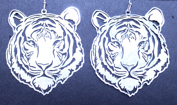Tiger Earrings - Metal Filigree Tiger Face
