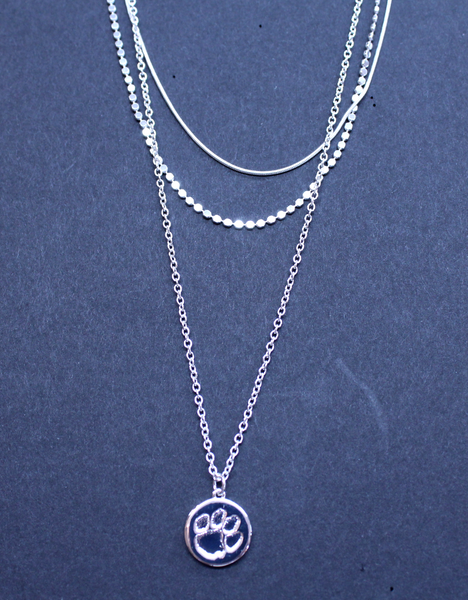 Clemson Triple Strand Paw Medallion Necklace