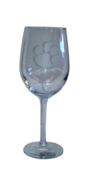 Clemson Deep Etched Stemmed Wine Glass